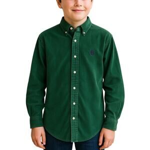 Vintage 90s Chaps Ralph Lauren Green Corduroy Button Down Shirt Boys 18/20